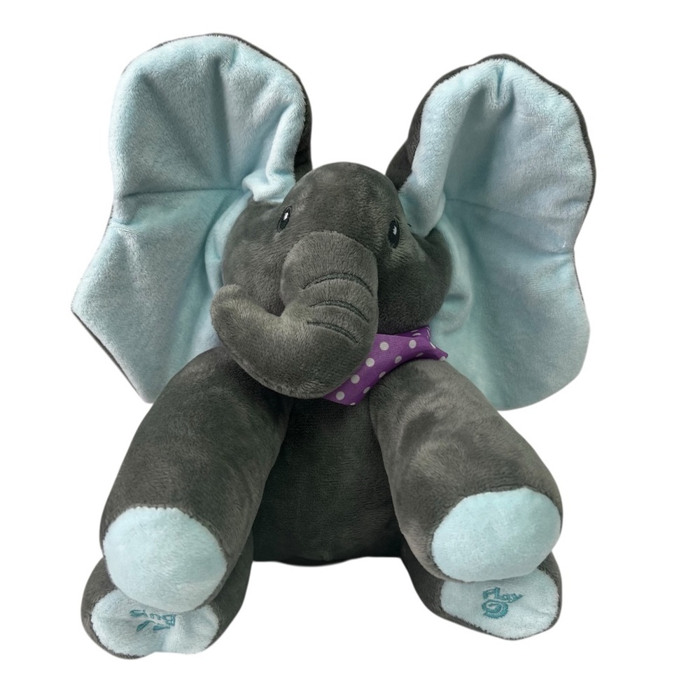 Baby Peek A Boo Animated Singing Talking Gray Elephant Blue Floppy Ears